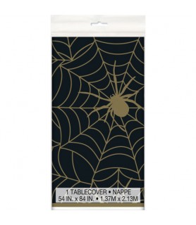 Halloween 'Black and Gold Spider Web' Plastic Table Cover (1ct)