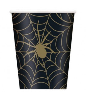 Halloween 'Black and Gold Spider Web' 9oz Paper Cups (8ct)