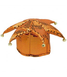 Orange Sequin Jester Costume Hat (1ct)