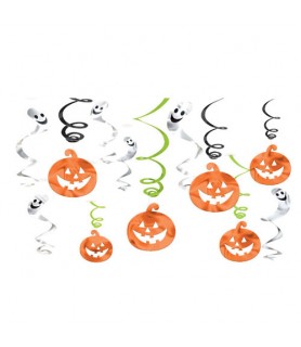 Halloween 'Ghosts and Pumpkins' Hanging Swirl Decorations (12pc)