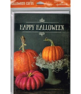 Halloween Glitter Pumpkins Greeting Cards w/ Envelopes (6ct)