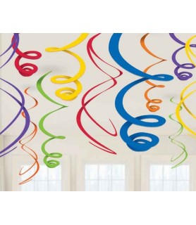 Dark Multi-Colored Hanging Swirl Decorations (12ct)