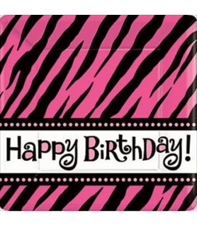 Zebra Stripes 'Pink and Black' Animal Print 'Happy Birthday' Small Paper Plates (8ct)