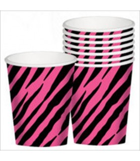 Zebra Stripes 'Pink and Black' Animal Print 9oz Paper Cups (8ct)