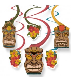 Hawaiian Luau 'Vintage Tiki' Paper Hanging Swirl Decorations (30pcs)