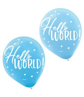 Baby Shower 'Hello World Boy' Latex Balloons (15ct)