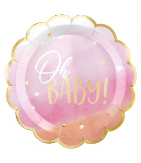 Baby Shower 'Hello World Girl' Extra Large Scalloped Paper Plates (8ct)