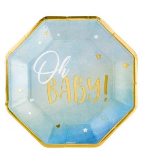 Baby Shower 'Hello World Boy' Extra Large Octagonal Paper Plates (8ct)