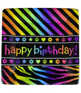 Neon Doodle Happy Birthday Extra Large Paper Plates (8ct)