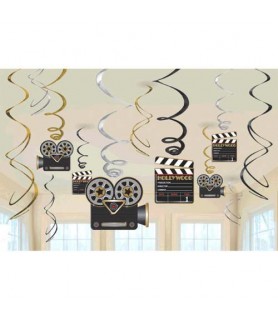 Hollywood 'Lights Camera Action' Hanging Swirl Decorations (12pc)