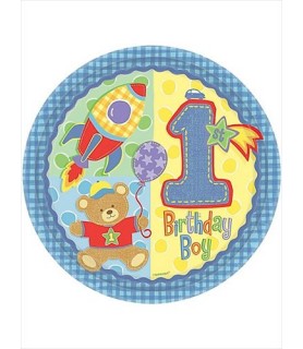 1st Birthday Hugs & Stitches Teddy Bear Small Paper Plates (8ct)