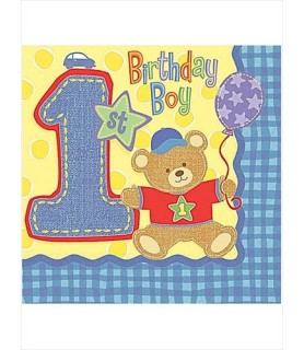 1st Birthday Hugs & Stitches Teddy Bear 2-ply Small Napkins (16ct)