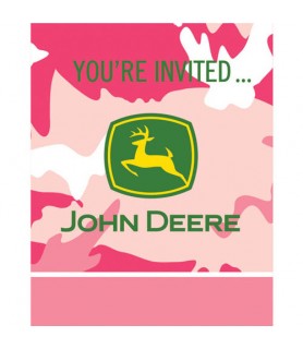 John Deere Pink Camouflage Invitations w/ Envelopes (8ct)