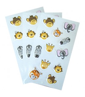 Jungle Animals Safari Animal Headz Puffy Stickers (3 sheets)