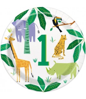 Jungle 'Animal Safari' 1st Birthday Large Paper Plates (8ct)