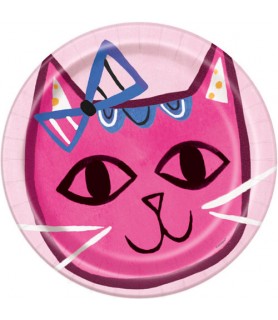 Kitten Party 'Pink Cat' Large Paper Plates (8ct)