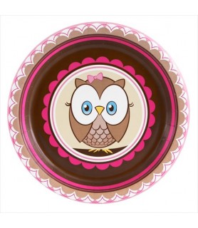 Look Whoo's 1 Owl Small Pink Plates (8ct)