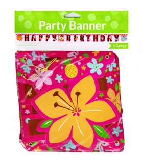 Hawaiian Luau 'Pink Luau Fun' Happy Birthday Banner (8.75ft)