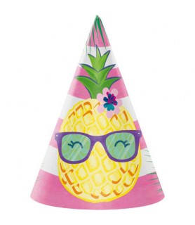Hawaiian Luau 'Pineapple and Friends' Cone Hats (8ct)