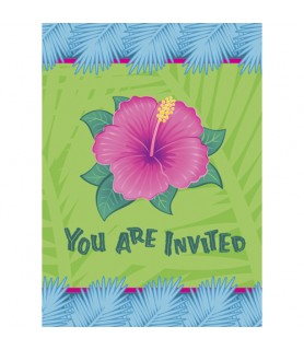 Hawaiian Luau 'Tropical Bloom' Invitations w/ Envelopes (8ct)
