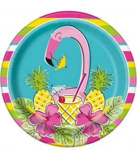 Hawaiian Luau 'Pineapples and Flamingos' Large Paper Plates (8ct)