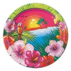 Hawaiian Luau Tiki Time Extra Large Oval Paper Plates 8ct