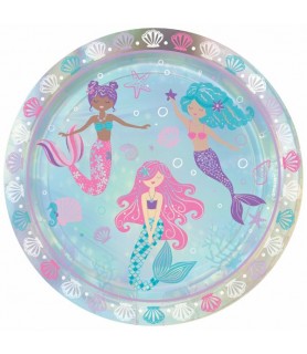 Mermaid 'Shimmering Mermaids' Iridescent Foil Large Paper Plates (8ct)