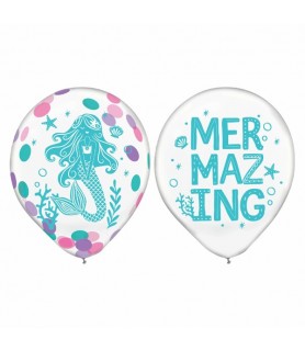 Mermaid 'Shimmering Mermaids' Confetti Latex Balloons (6ct)