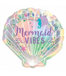 Mermaid 'Shimmering Mermaids' Iridescent Foil Shaped Small Paper Plates (8ct)