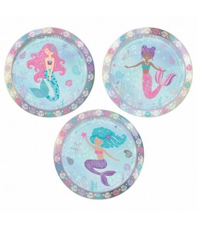 Mermaid 'Shimmering Mermaids' Iridescent Foil Small Paper Plates - 3 designs (8ct)