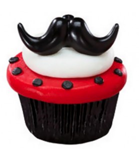 Mustache Plastic Cupcake Rings / Favors (6ct)