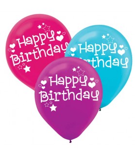 Happy Birthday 'Stars and Hearts' Latex Balloons (6ct)