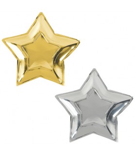 Gold and Silver Star Shaped Large Paper Plates (10ct)