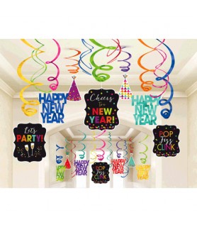 New Year's 'Jewel Tones' Hanging Swirl Decorations (30pc)