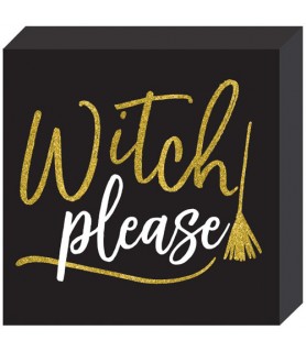 Halloween 'Witch Please' Deluxe Glitter Standing Plaque (1ct)