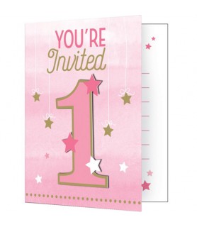 1st Birthday 'One Little Star Girl' Invitations w/ Envelopes (8ct)
