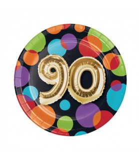 Over the Hill 90th Birthday Balloons Small Paper Plates (8ct)
