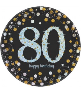 Over the Hill 'Sparkling Celebration' 80th Birthday Small Paper Plates (8ct)