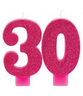 Over the Hill 'Hot Pink and Gold' 30th Birthday Glitter Cake Candles (2pc)