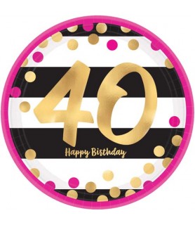 Over the Hill 'Hot Pink and Gold' 40th Birthday Large Paper Plates (8ct)