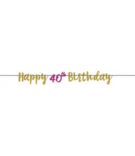 Over the Hill 'Hot Pink and Gold' 40th Birthday Glitter Banner (1ct)