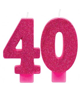 Over the Hill 'Hot Pink and Gold' 40th Birthday Glitter Cake Candles (2pc)