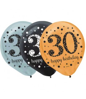 Over the Hill 'Sparkling Celebration' 30th Birthday Latex Balloons (15ct)