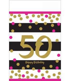 Over the Hill 'Hot Pink and Gold' 50th Birthday Plastic Table Cover (1ct)