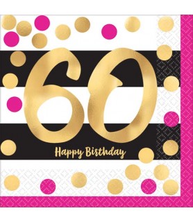 Over the Hill 'Hot Pink and Gold' 60th Birthday Lunch Napkins (16ct)