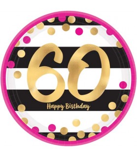 Over the Hill 'Hot Pink and Gold' 60th Birthday Large Paper Plates (8ct)