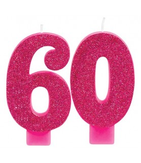 Over the Hill 'Hot Pink and Gold' 60th Birthday Glitter Cake Candles (2pc)