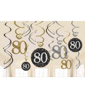 Over the Hill 'Sparkling Celebration' 80th Birthday Hanging Swirl Decorations (12pc)