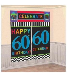 Over the Hill 'Chevron and Stripes' 60th Birthday Wall Poster Decorating Kit (5pc)