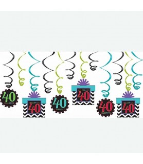 Over the Hill 'Chevron and Stripes' 40th Birthday Foil Swirl Decorations (12pc)